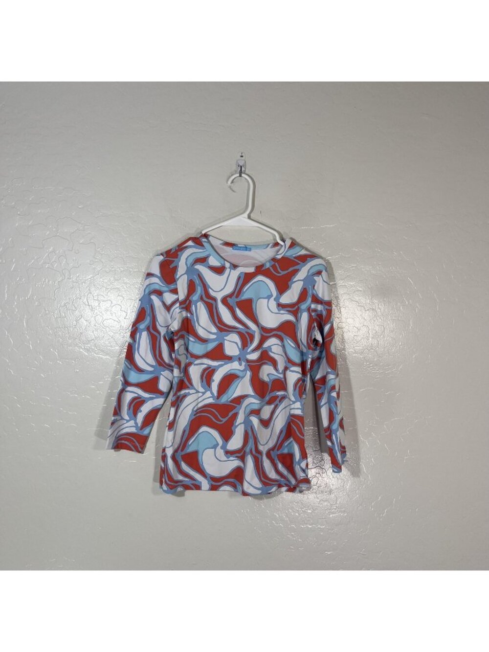 J McLaughlin Shirt Womens XS Multicolor Geometric Print 3/4 Sleeve Top Jersey